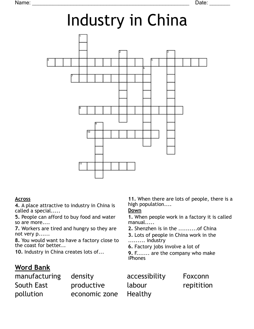 Industry in China Crossword