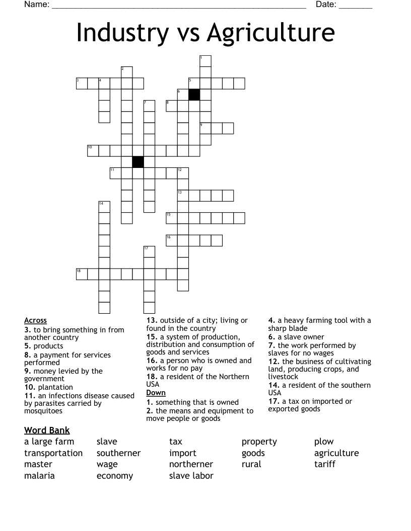 Industry vs Agriculture Crossword