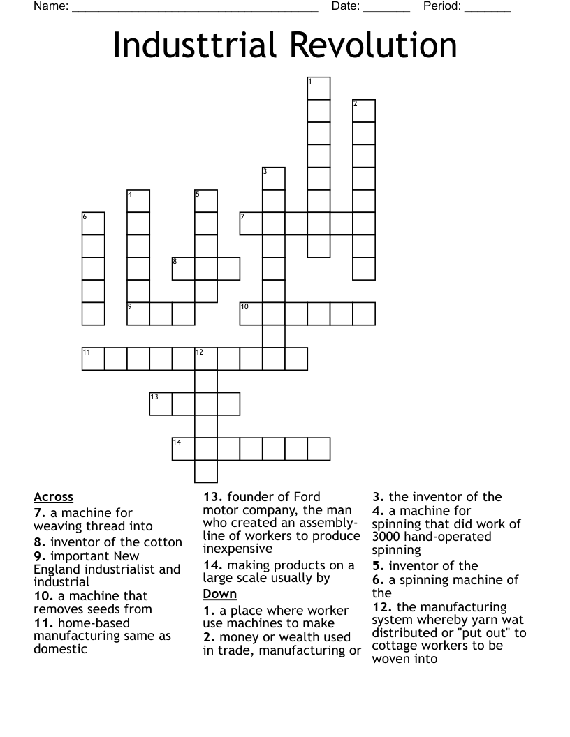 Industtrial Revolution Crossword