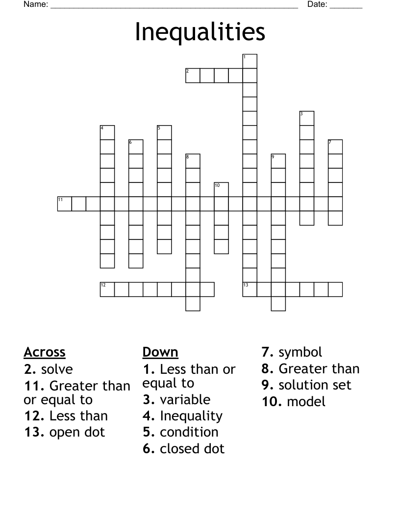 Inequalities Crossword
