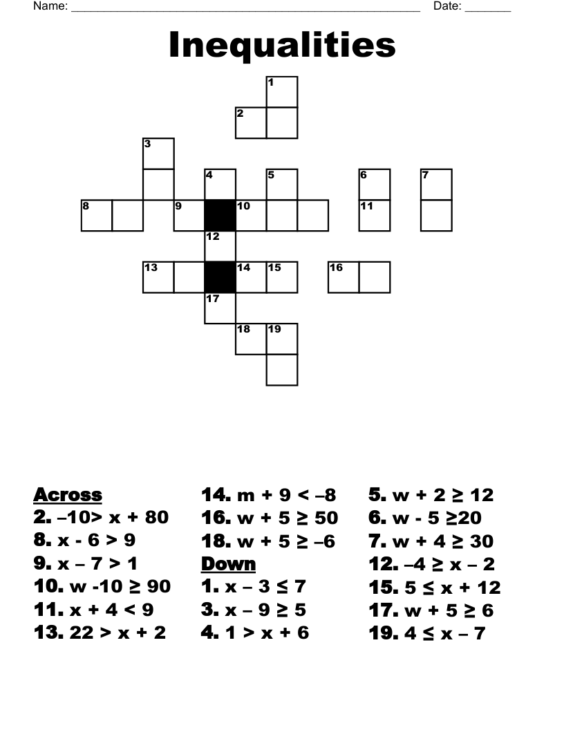 Inequalities Crossword