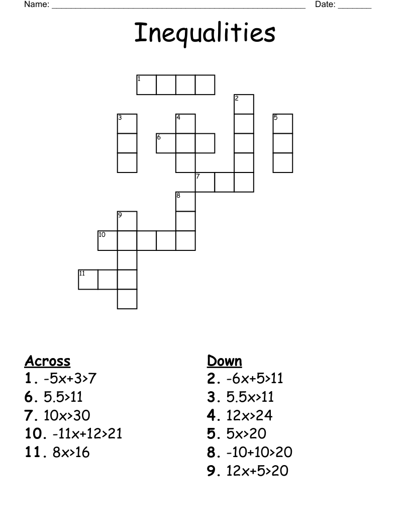Inequalities Crossword