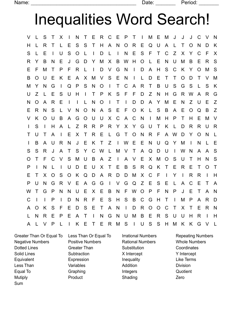 Inequalities Word Search!