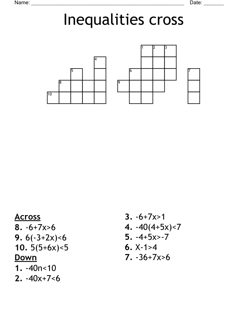 Inequalities cross Crossword