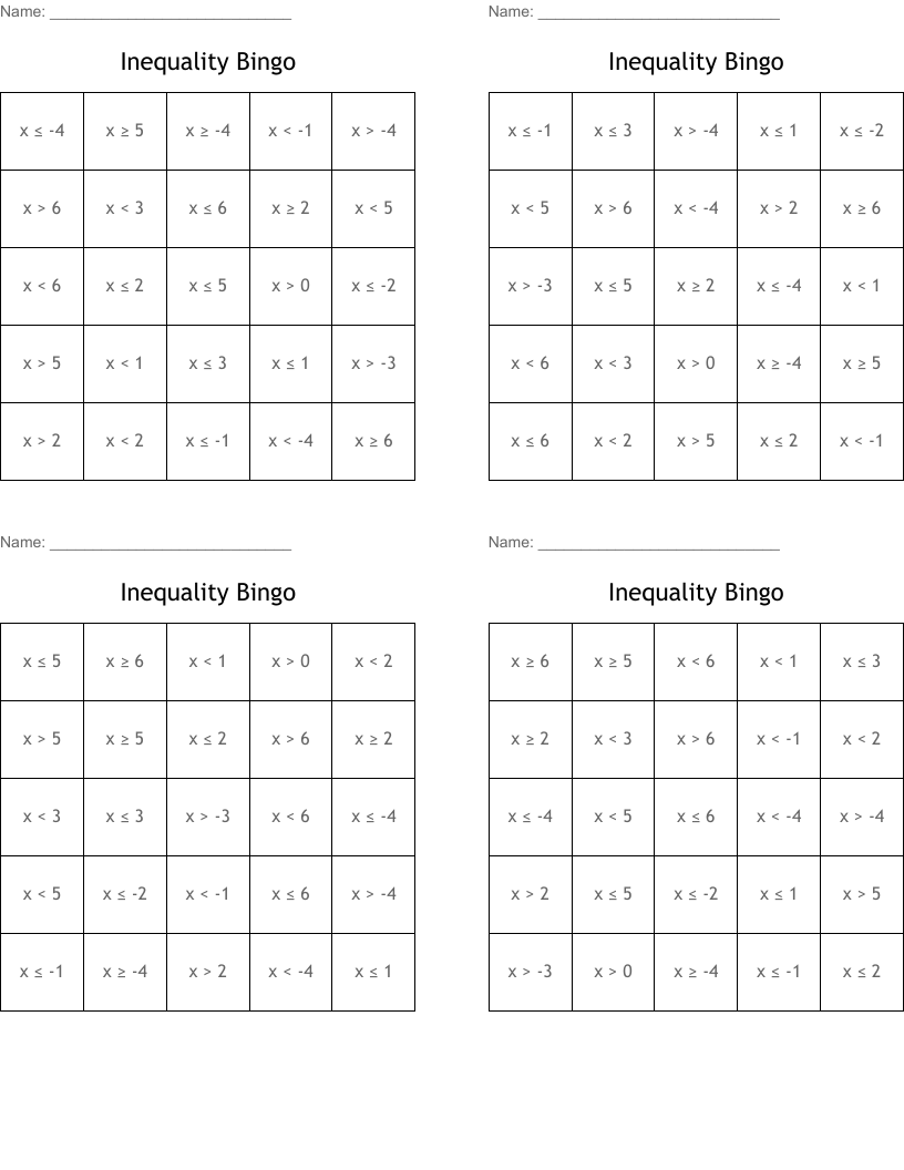 Inequality Bingo