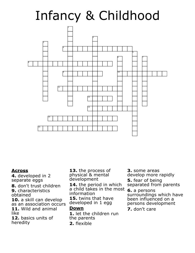 Infancy & Childhood Crossword