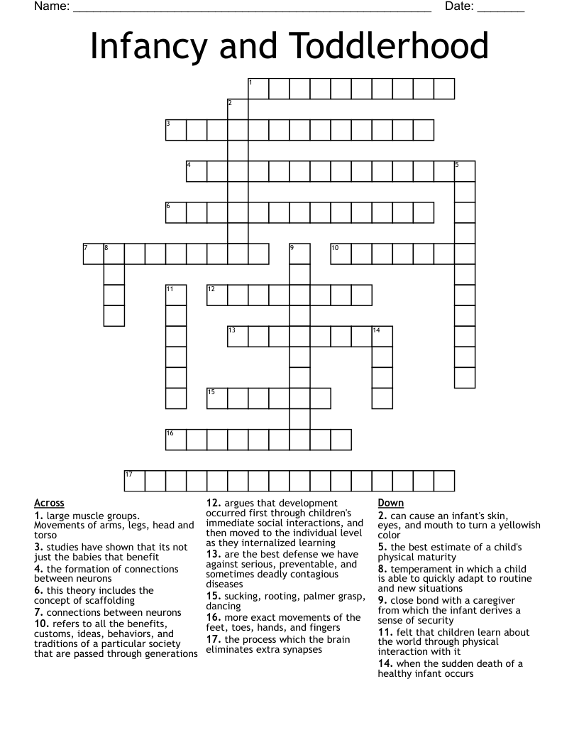 Infancy and Toddlerhood Crossword