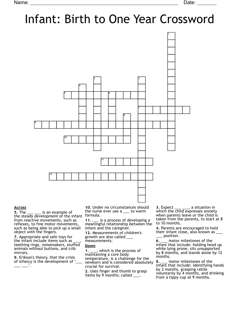 Infant: Birth to One Year Crossword