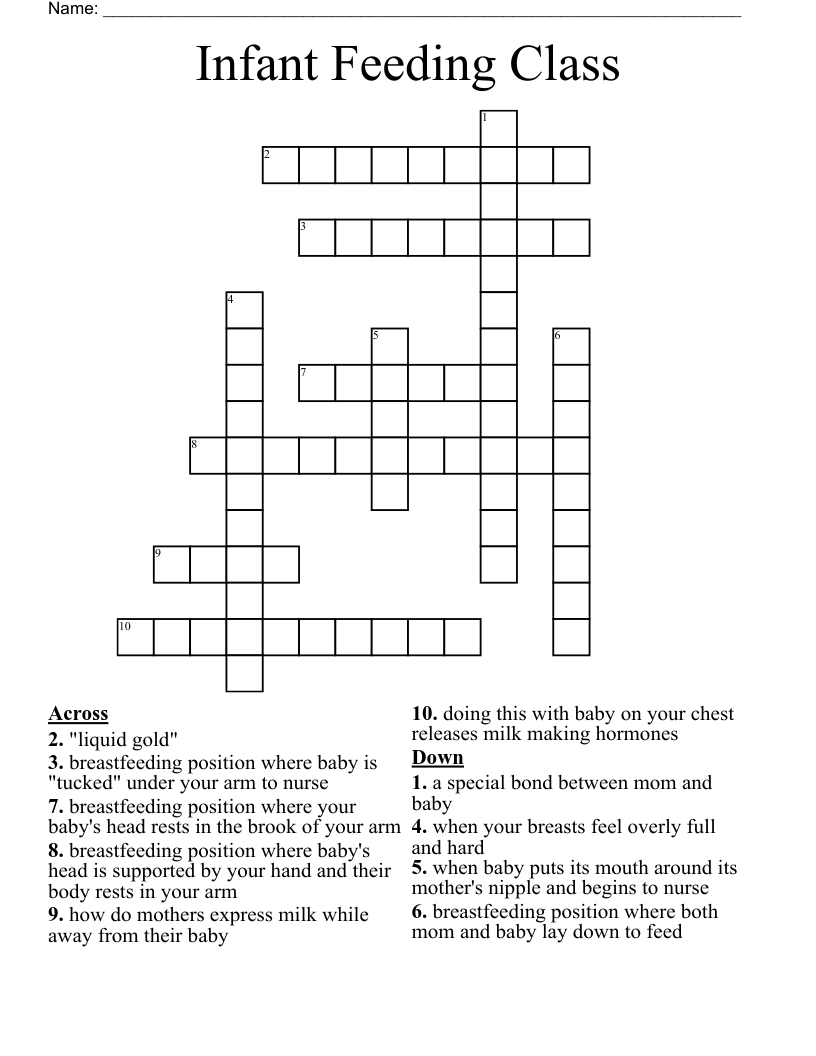 Infant Feeding Class Crossword