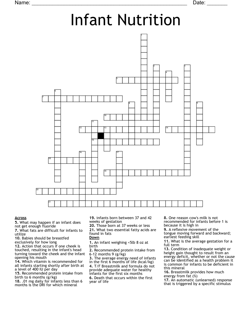 Infant Nutrition  Crossword