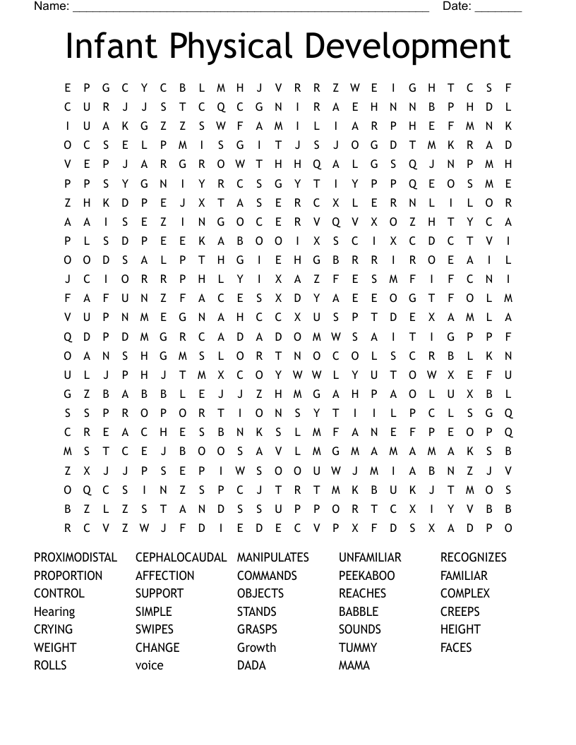 Infant Physical Development  Word Search