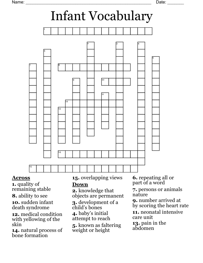 Infant Vocabulary  Crossword