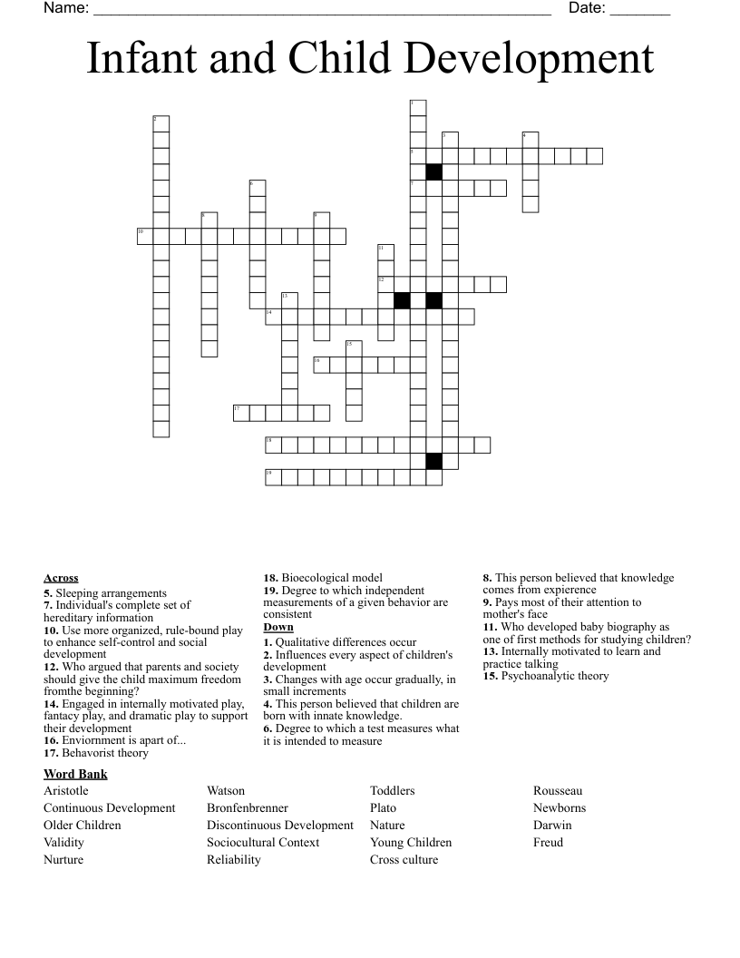 Infant and Child Development  Crossword