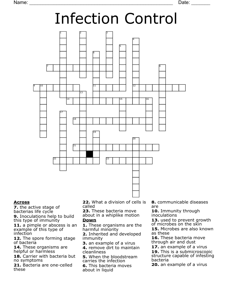 Infection Control Crossword