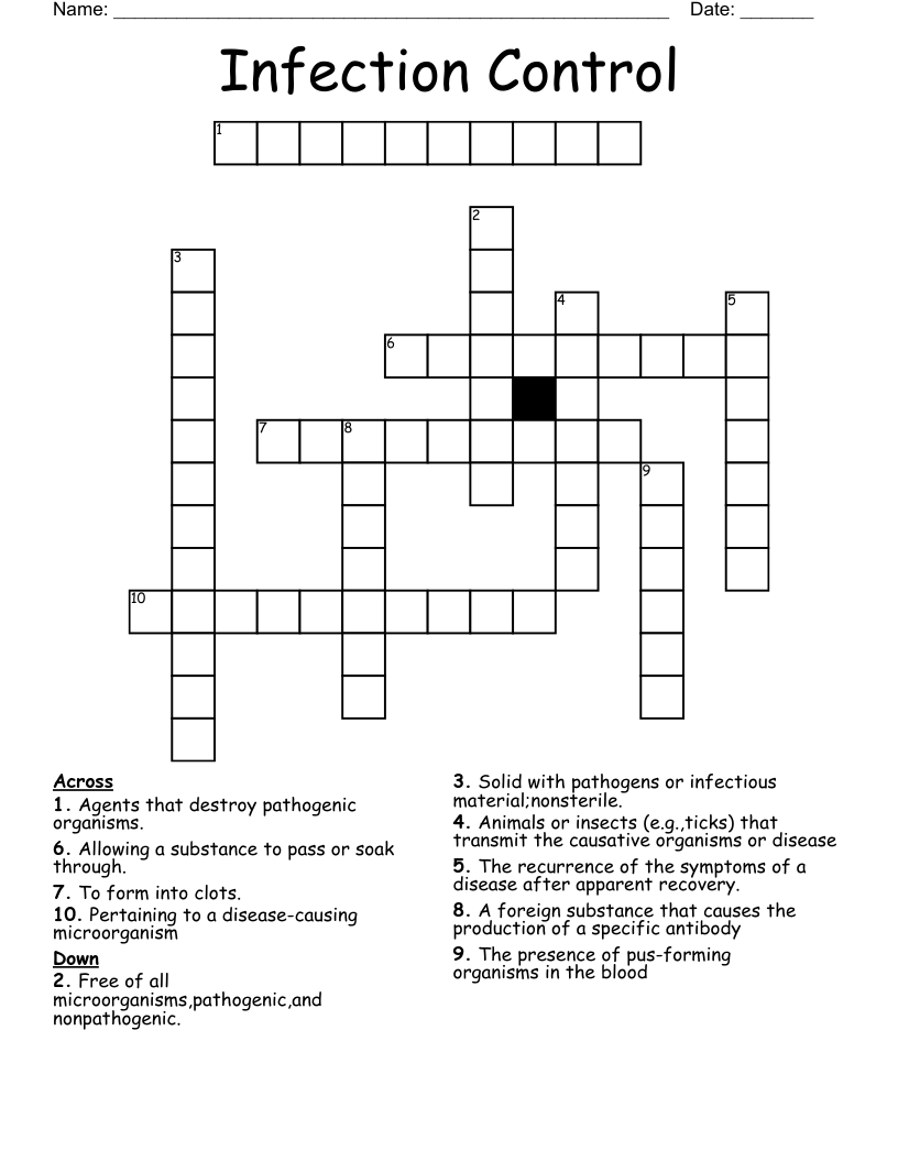 Infection Control Crossword
