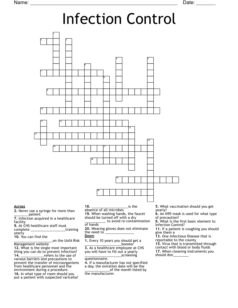 Infection Control Crossword