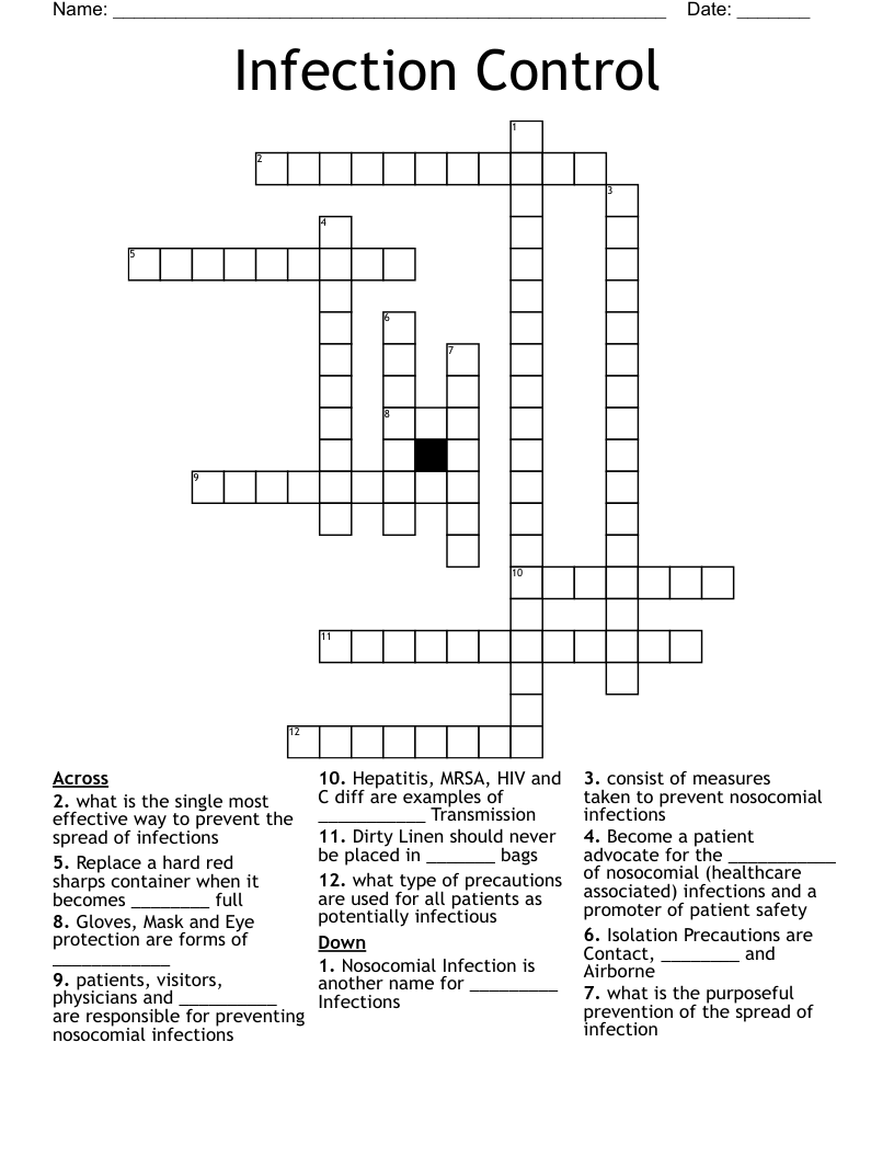Infection Control Crossword