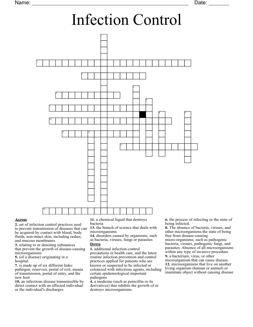 Infection Control Crossword
