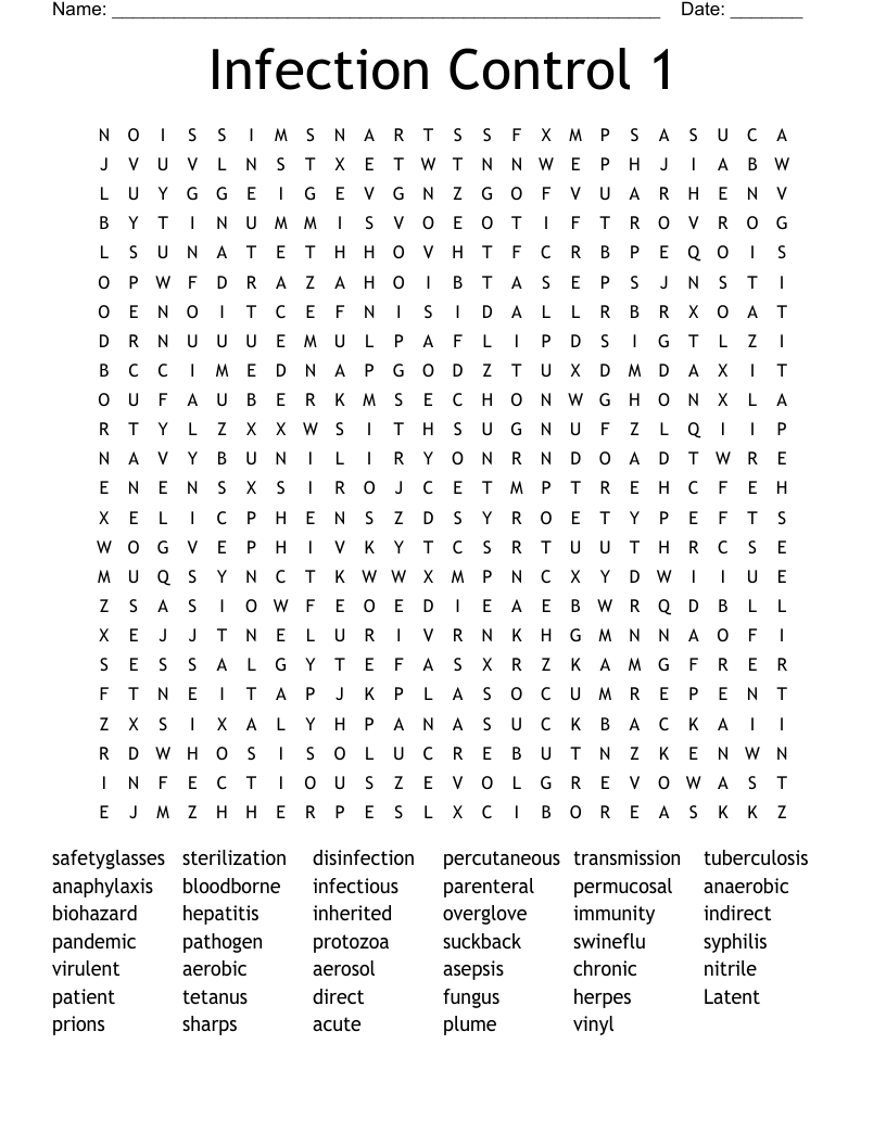 Infection Control 1 Word Search