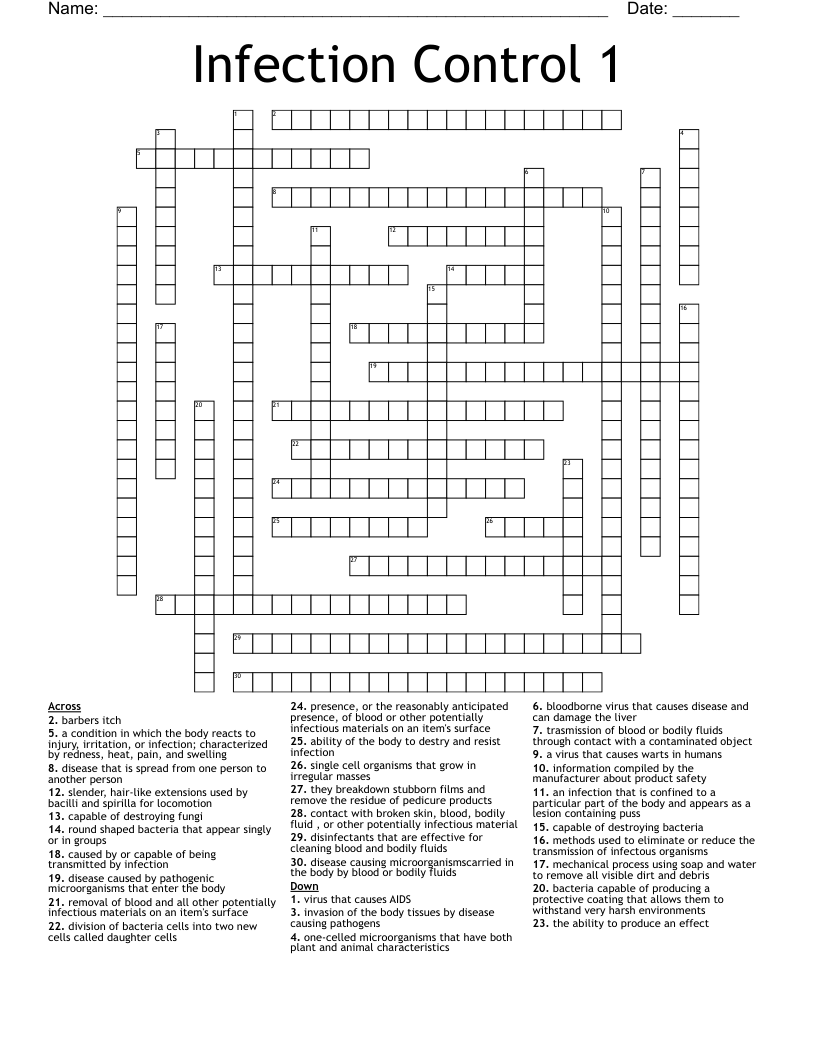Infection Control 1 Crossword