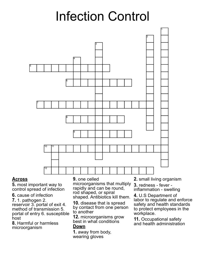Infection Control Crossword