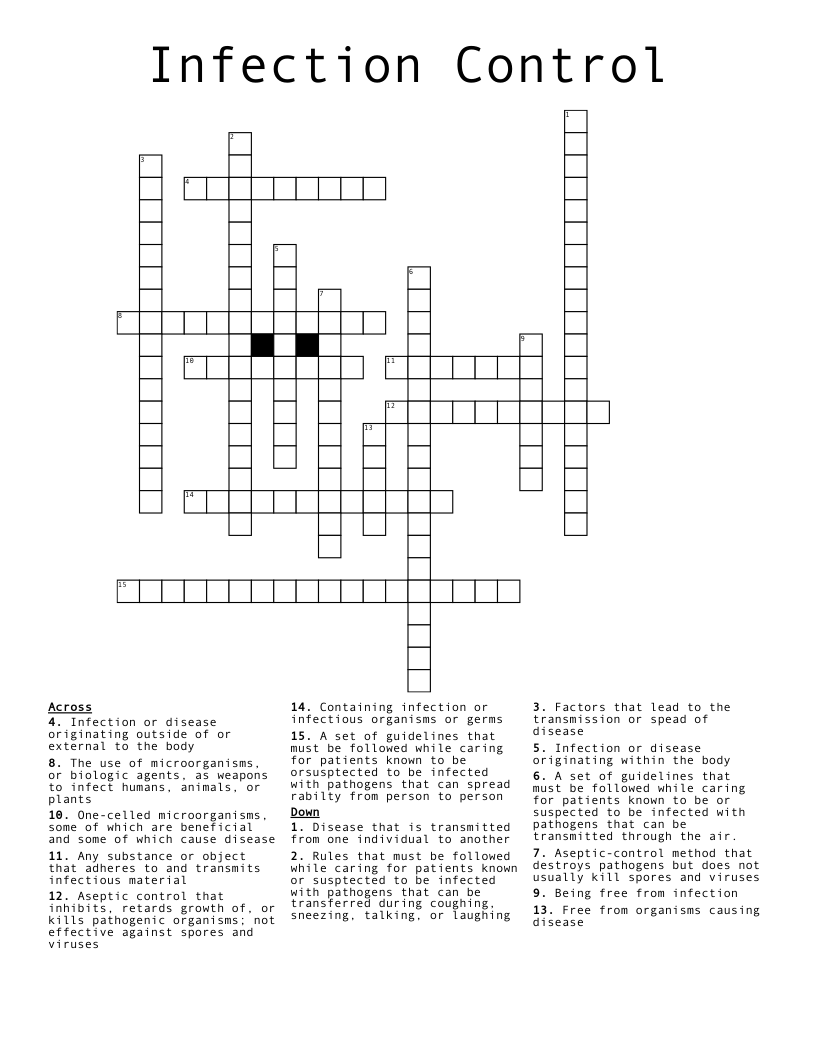 Infection Control Crossword