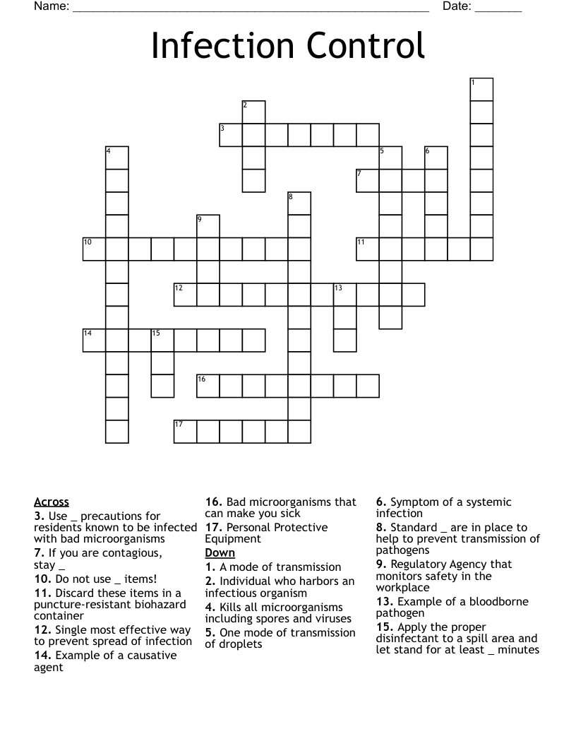 Infection Control Crossword