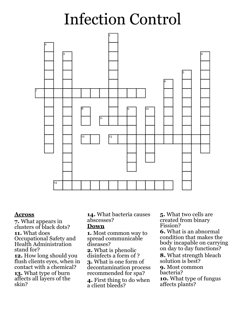 Infection Control Crossword