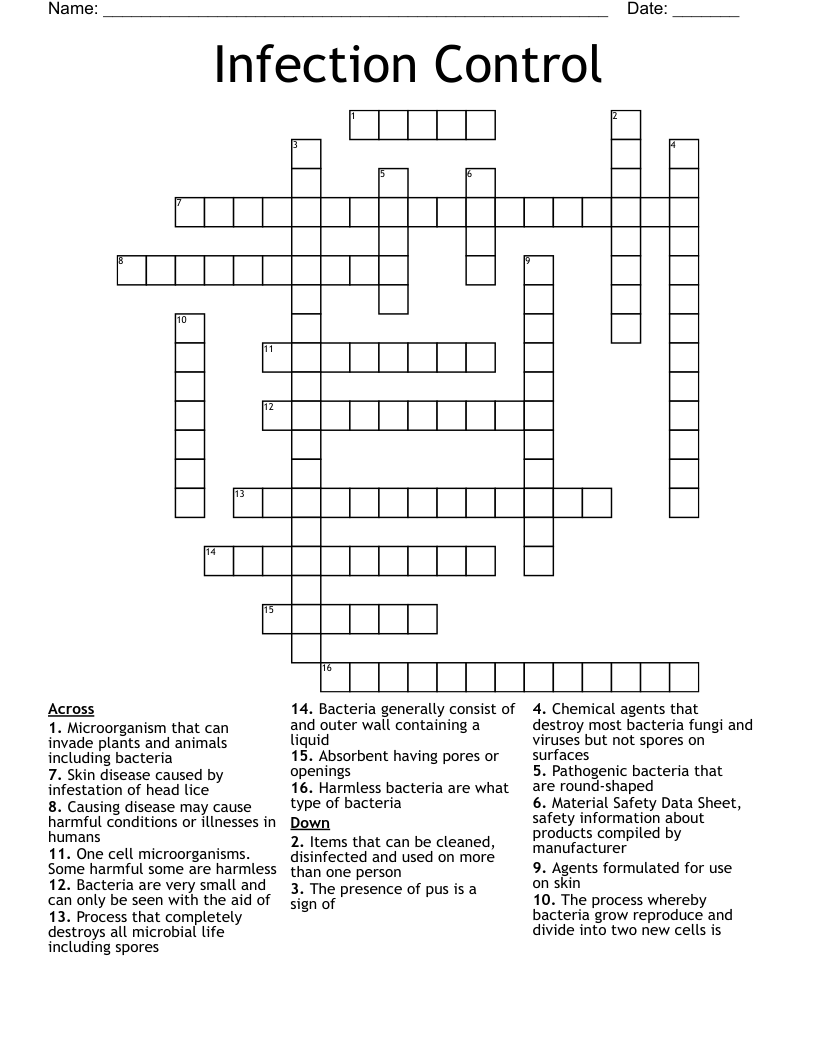 Infection Control Crossword