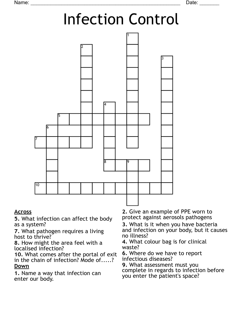 Infection Control Crossword