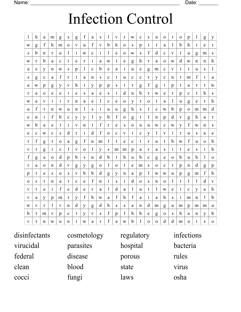 Infection Control Word Search