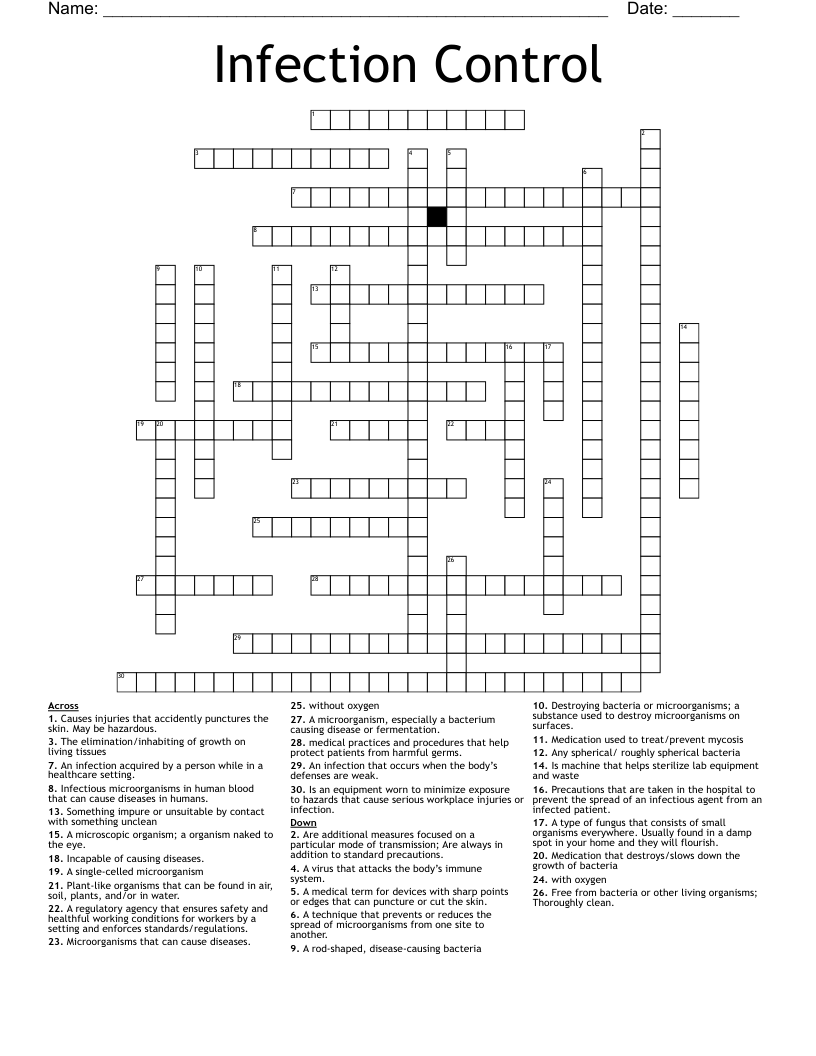 Infection Control Crossword