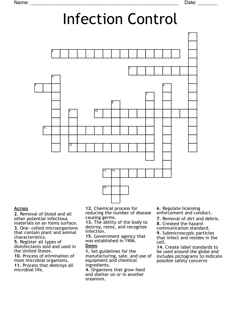 Infection Control Crossword