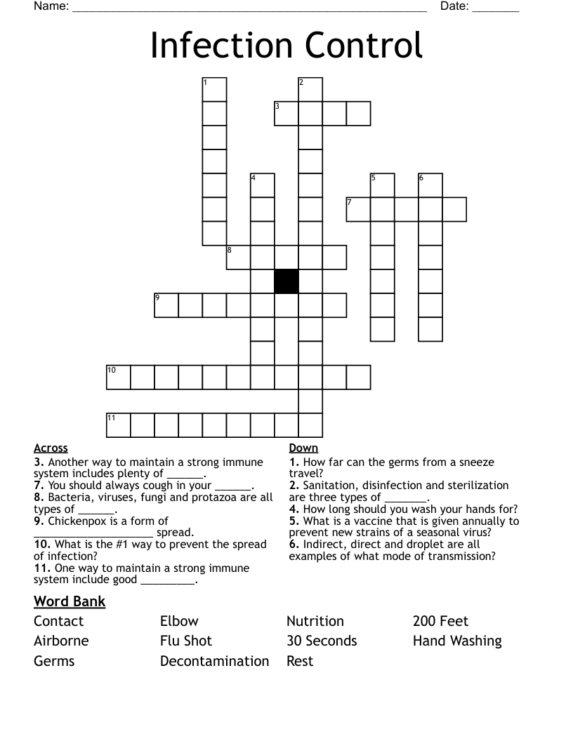 Infection Control Crossword