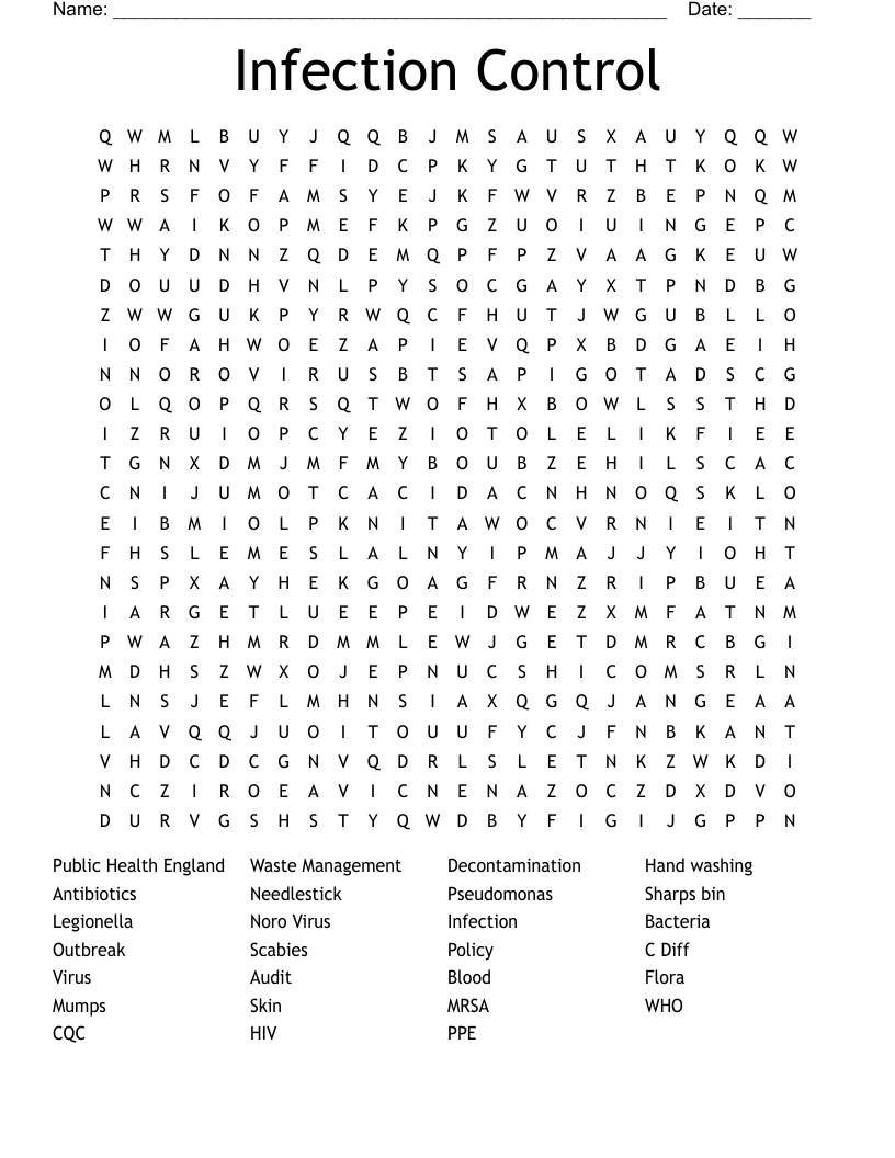 Infection Control Word Search