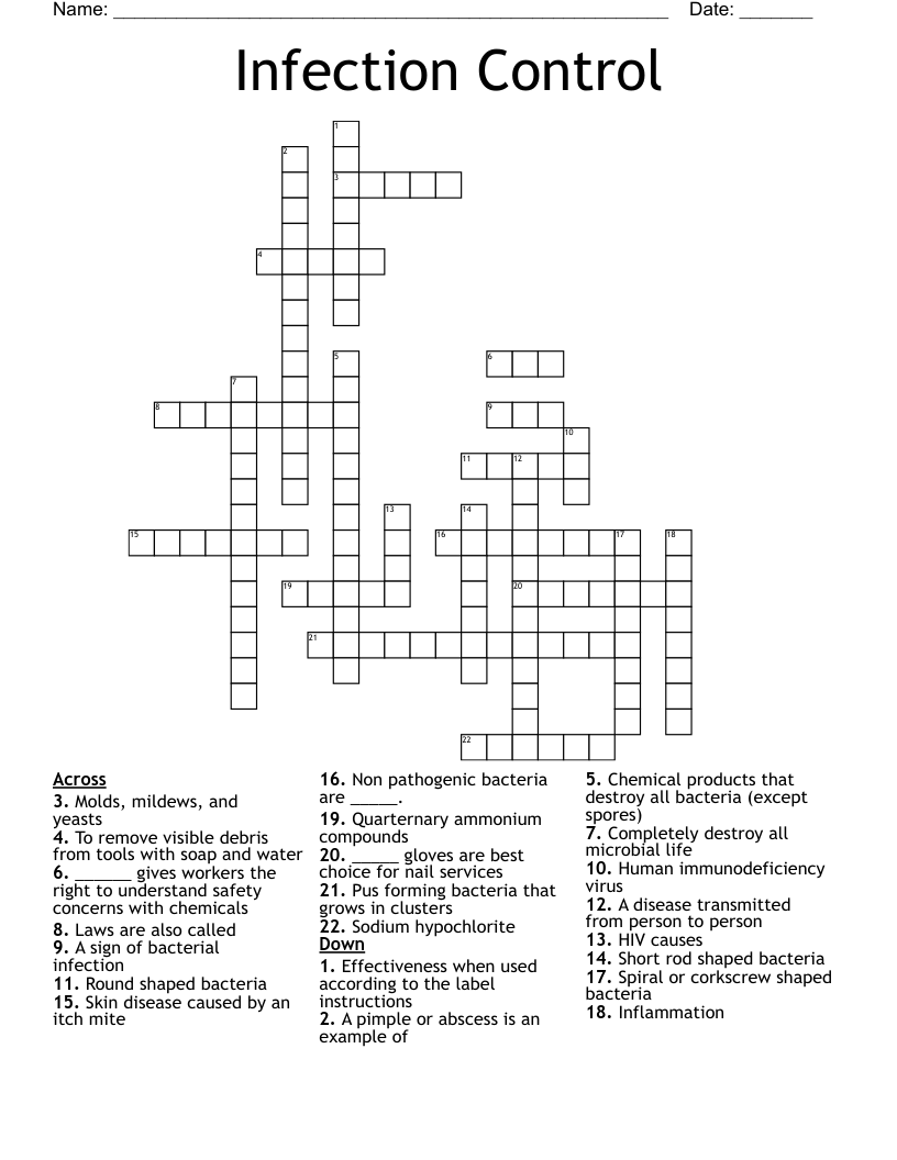 Infection Control Crossword
