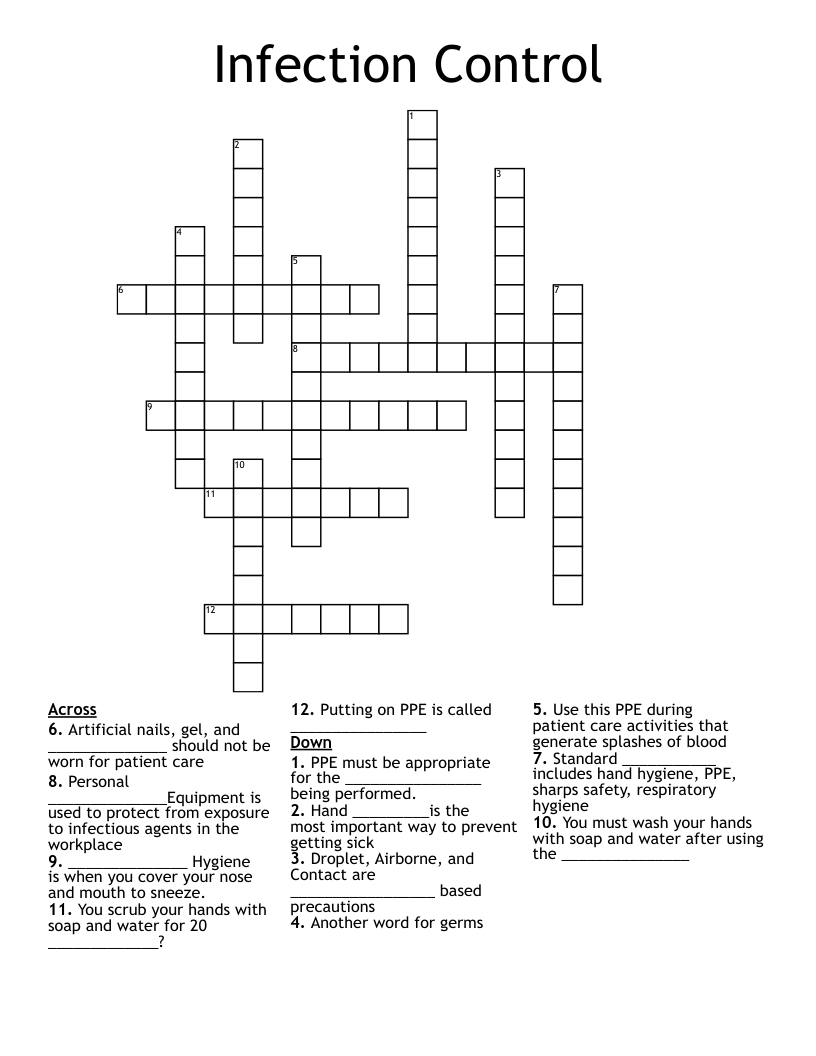 Infection Control Crossword
