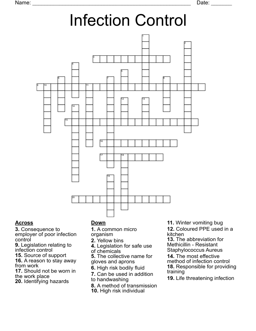 Infection Control Crossword