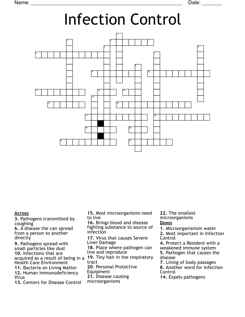 Infection Control Crossword