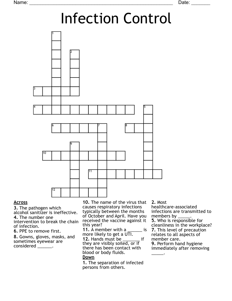 Infection Control Crossword