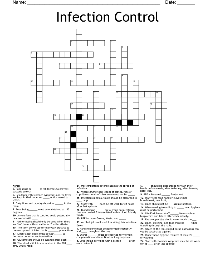 Infection Control Crossword