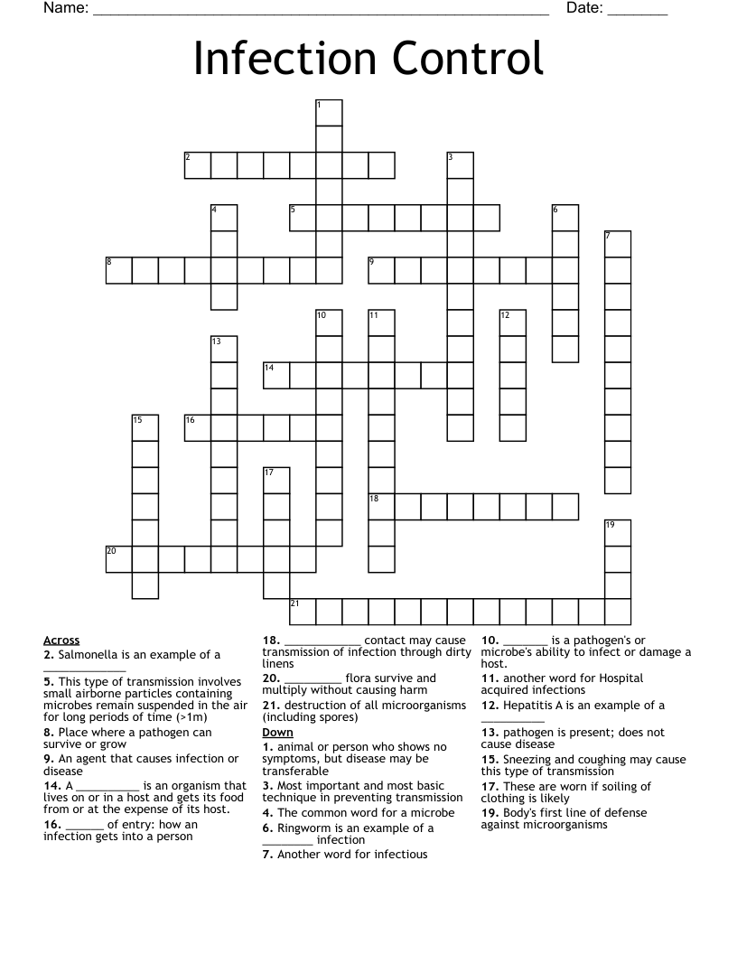 Infection Control Crossword