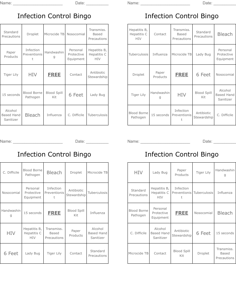 Infection Control Bingo