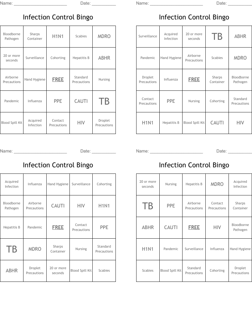 Infection Control Bingo 