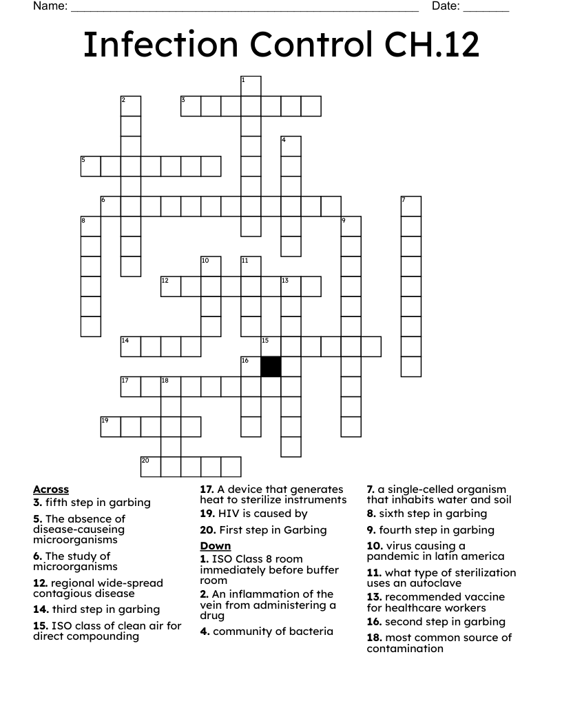Infection Control CH.12 Crossword
