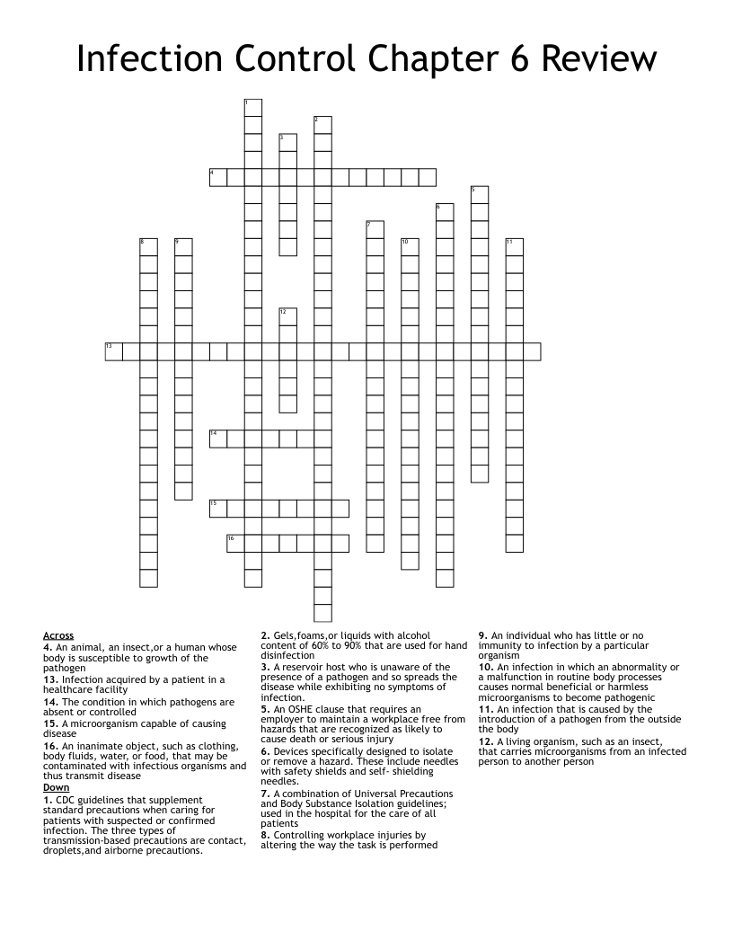 Infection Control Chapter 6 Review Crossword