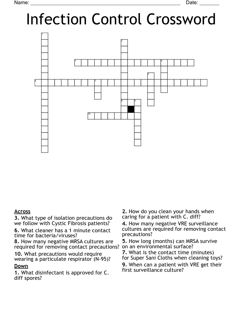 Infection Control Crossword