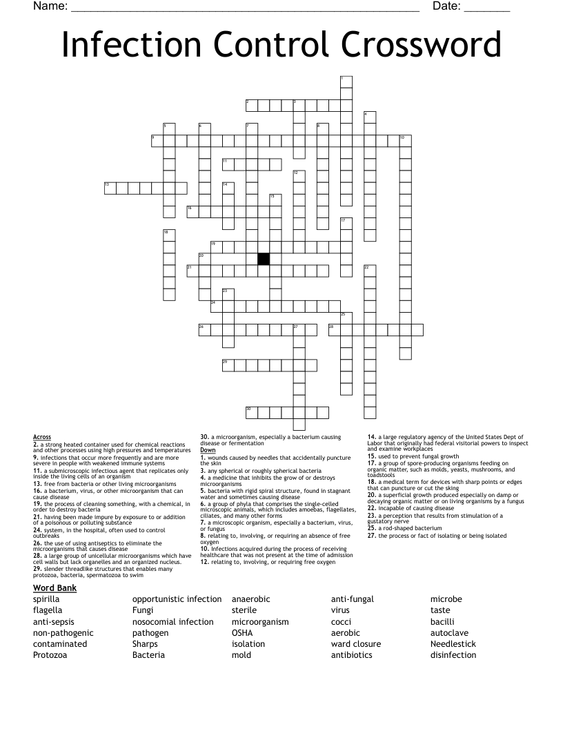 Infection Control Crossword