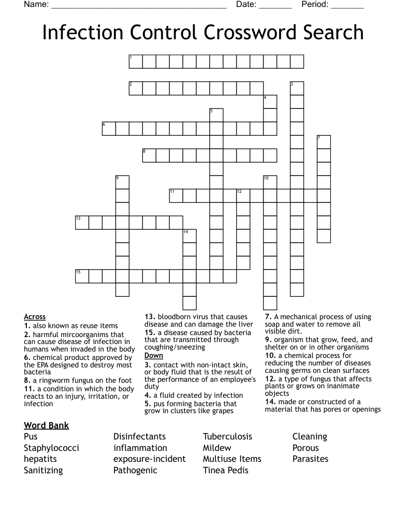 Infection Control Crossword Search