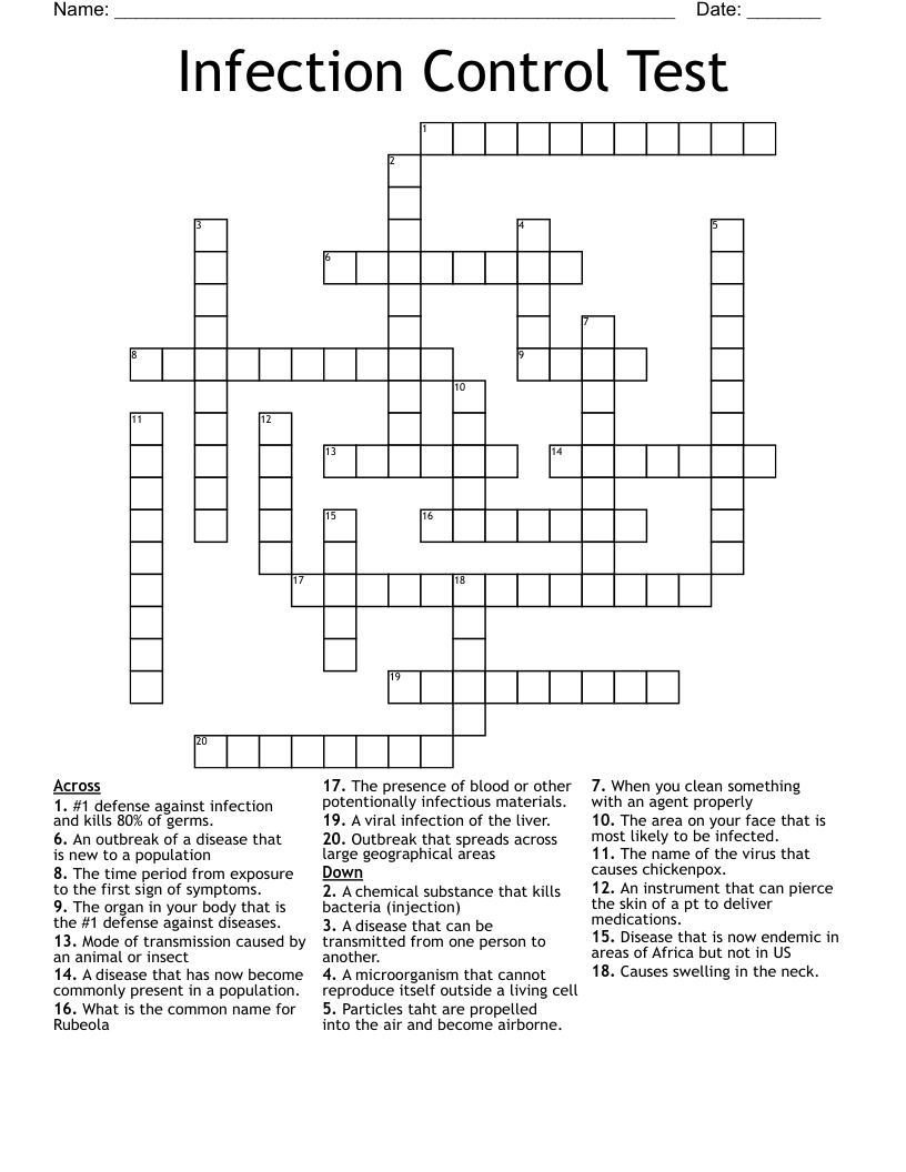 Infection Control Test Crossword